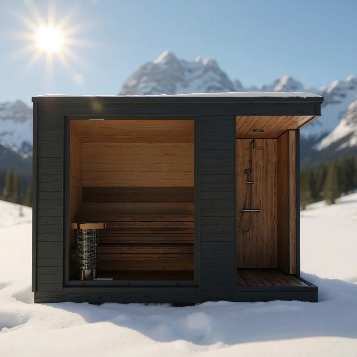 Oasislux Outdoor Traditional Sauna With Shower System | 4 Person