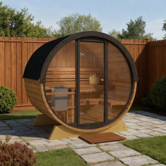 OasisLux 5.5 Ft Scenic View Barrel Sauna - 2- 4 People (Extra Wide)