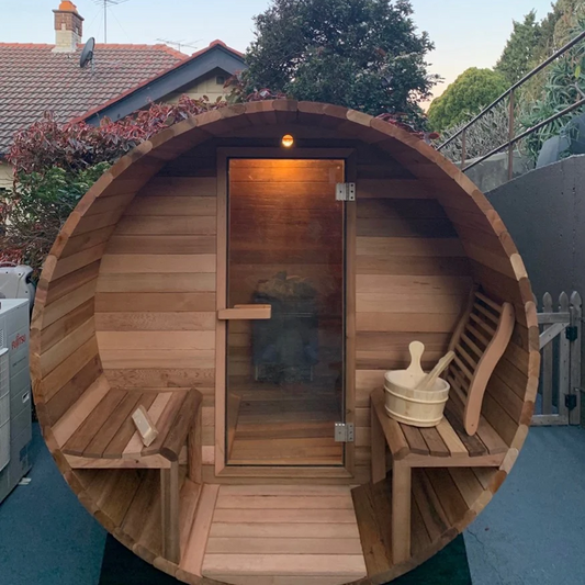 OasisLux 6 Person Large Size Outdoor Traditional Cedar Barrel Sauna 6kw Electric Stove Wood Barrel Sauna