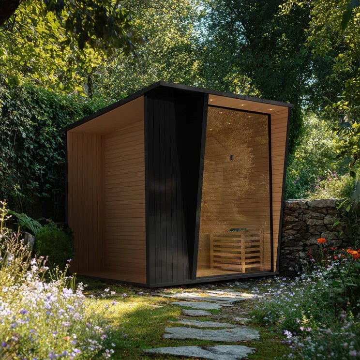 OasisLux Contemporary Studio Outdoor Hemlock Sauna with Pitched